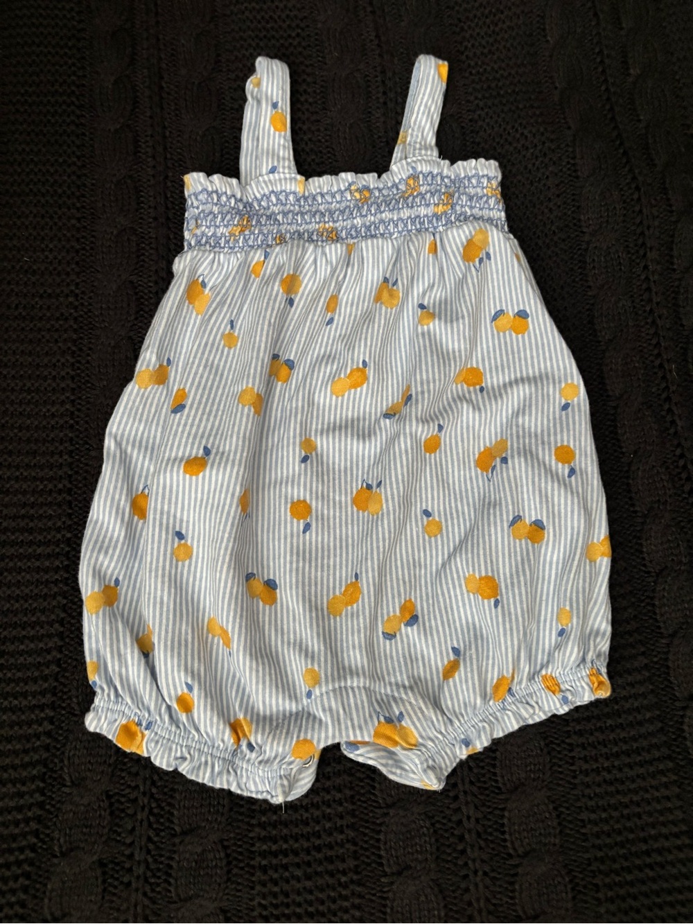 Carter's Blue Stripe Romper with Yellow Orange Print